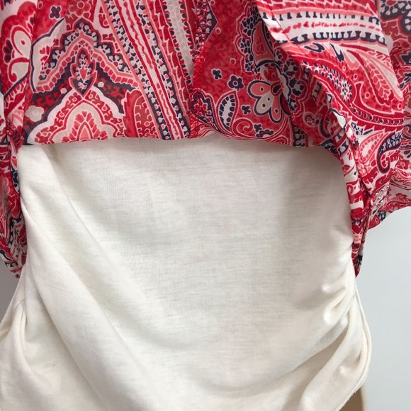 Style & Co Womens Red Chiffon Paisley Print Short Sleeve Blouse Size M - Picture 5 of 8